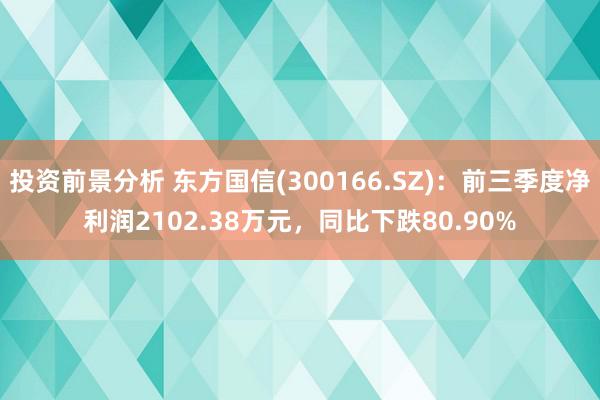 投资前景分析 东方国信(300166.SZ)：前三季度净利润2102.38万元，同比下跌80.90%