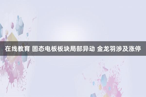 在线教育 固态电板板块局部异动 金龙羽涉及涨停