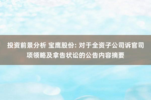 投资前景分析 宝鹰股份: 对于全资子公司诉官司项领略及拿告状讼的公告内容摘要