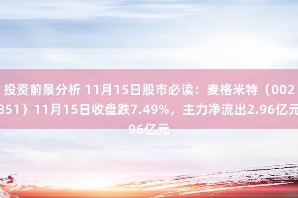 投资前景分析 11月15日股市必读：麦格米特（002851）11月15日收盘跌7.49%，主力净流出2.96亿元