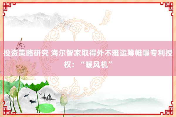 投资策略研究 海尔智家取得外不雅运筹帷幄专利授权：“暖风机”