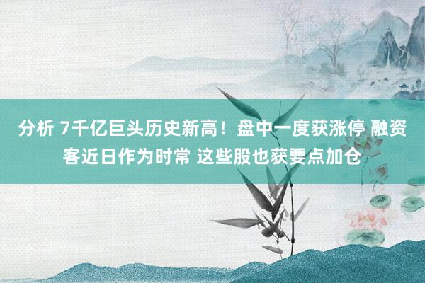 分析 7千亿巨头历史新高！盘中一度获涨停 融资客近日作为时常 这些股也获要点加仓