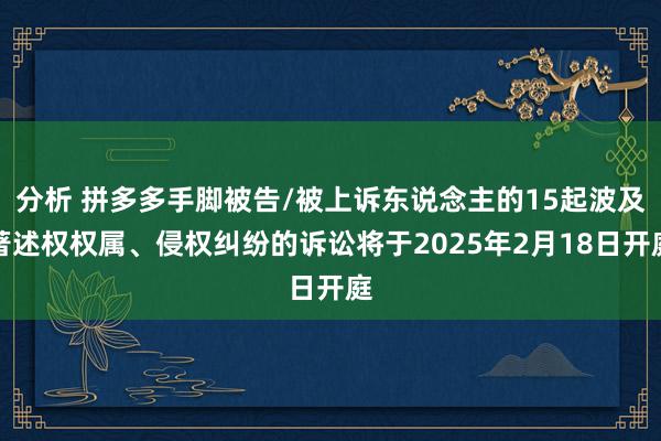 分析 拼多多手脚被告/被上诉东说念主的15起波及著述权权属、侵权纠纷的诉讼将于2025年2月18日开庭